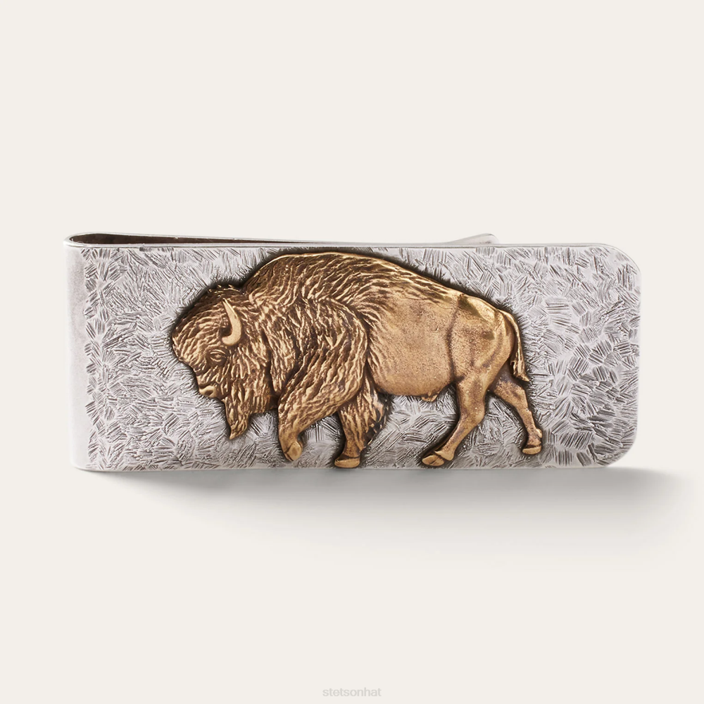 Stetson American Buffalo Money Clip Sterling Silver/Brass Men Accessory 00LX415