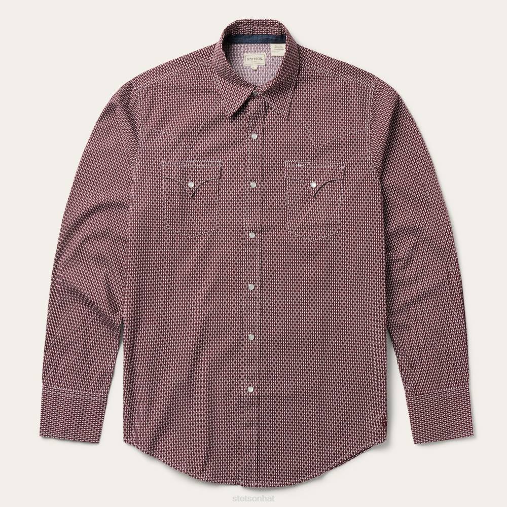 Stetson Broken Diamond Print Western Shirt Red Men Apparel 00LX310
