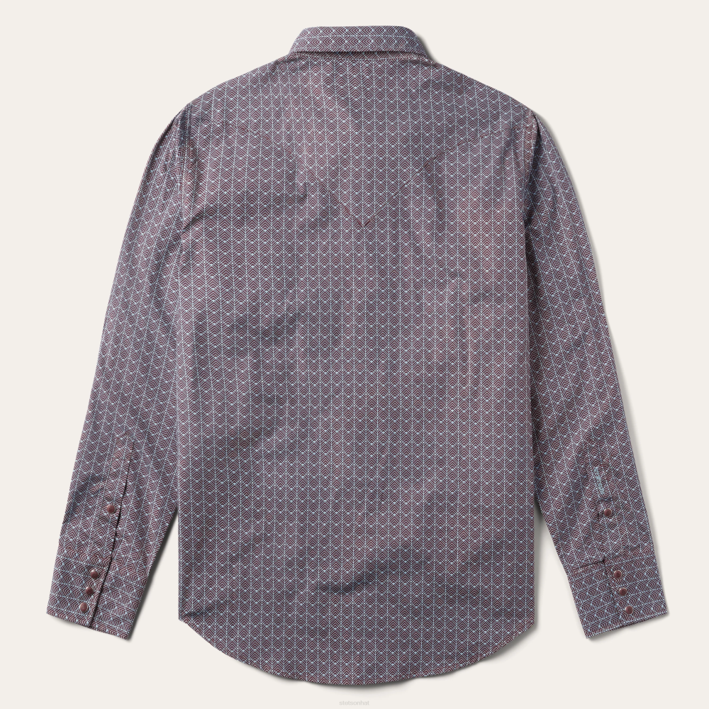 Stetson Chevron Grid Shirt Brown Men Apparel 00LX344