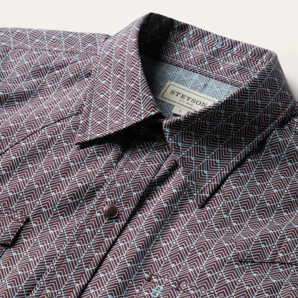 Stetson Chevron Grid Shirt Brown Men Apparel 00LX344