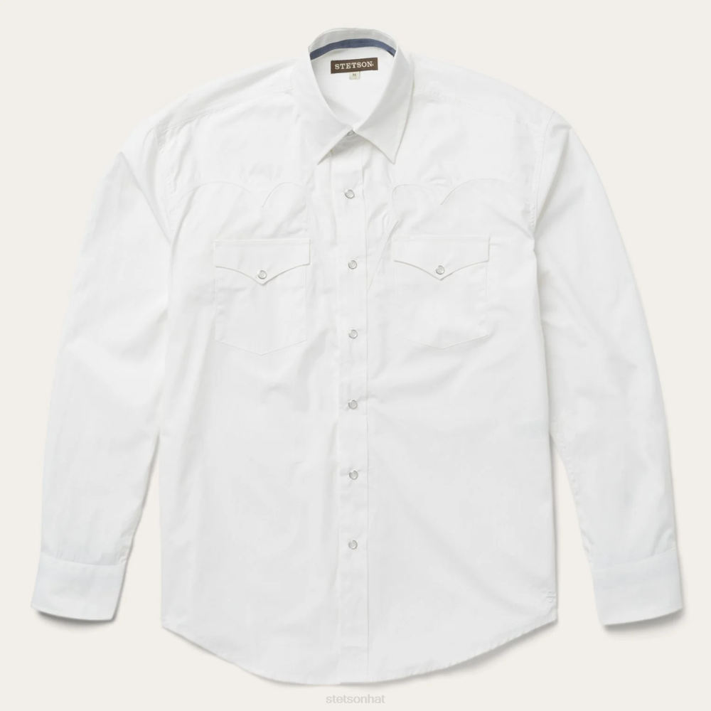 Stetson Classic Solid Snap Poplin Shirt White Men Apparel 00LX323