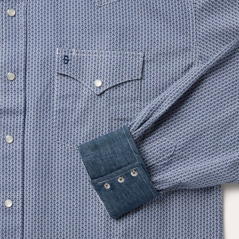 Stetson Deco Geo Print Western Shirt Blue Men Apparel 00LX327