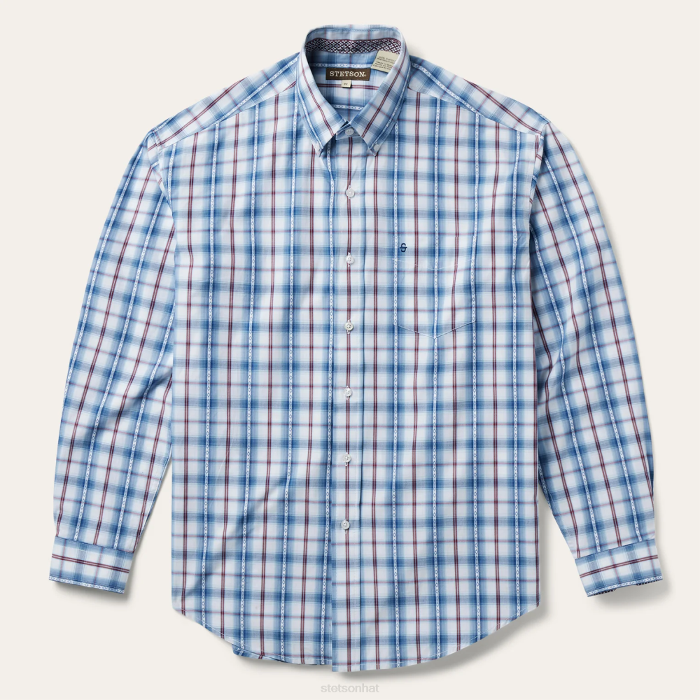 Stetson Diamond Dobby Plaid Shirt Blue Men Apparel 00LX375