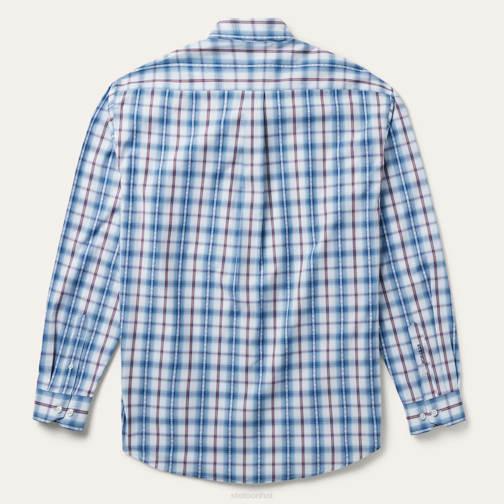 Stetson Diamond Dobby Plaid Shirt Blue Men Apparel 00LX375