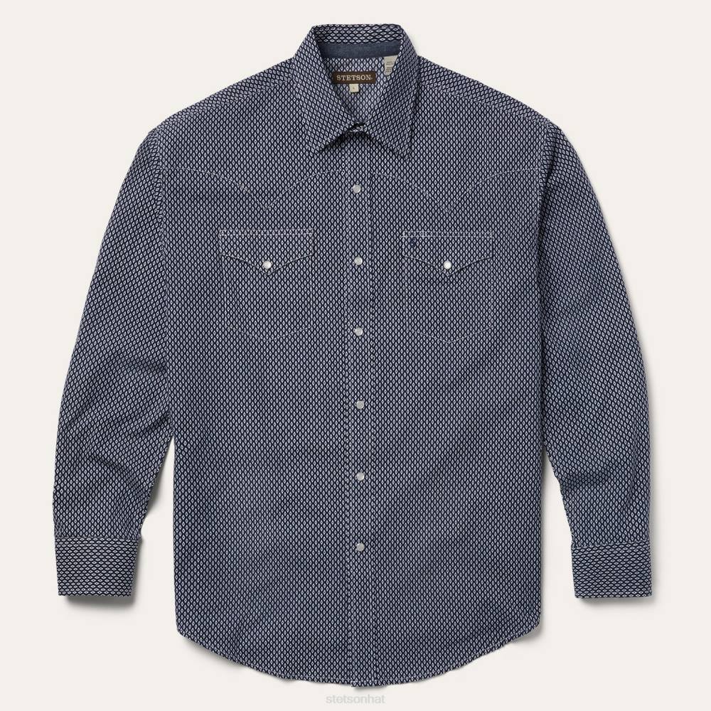 Stetson Diamond Geo Western Shirt Blue Men Apparel 00LX355