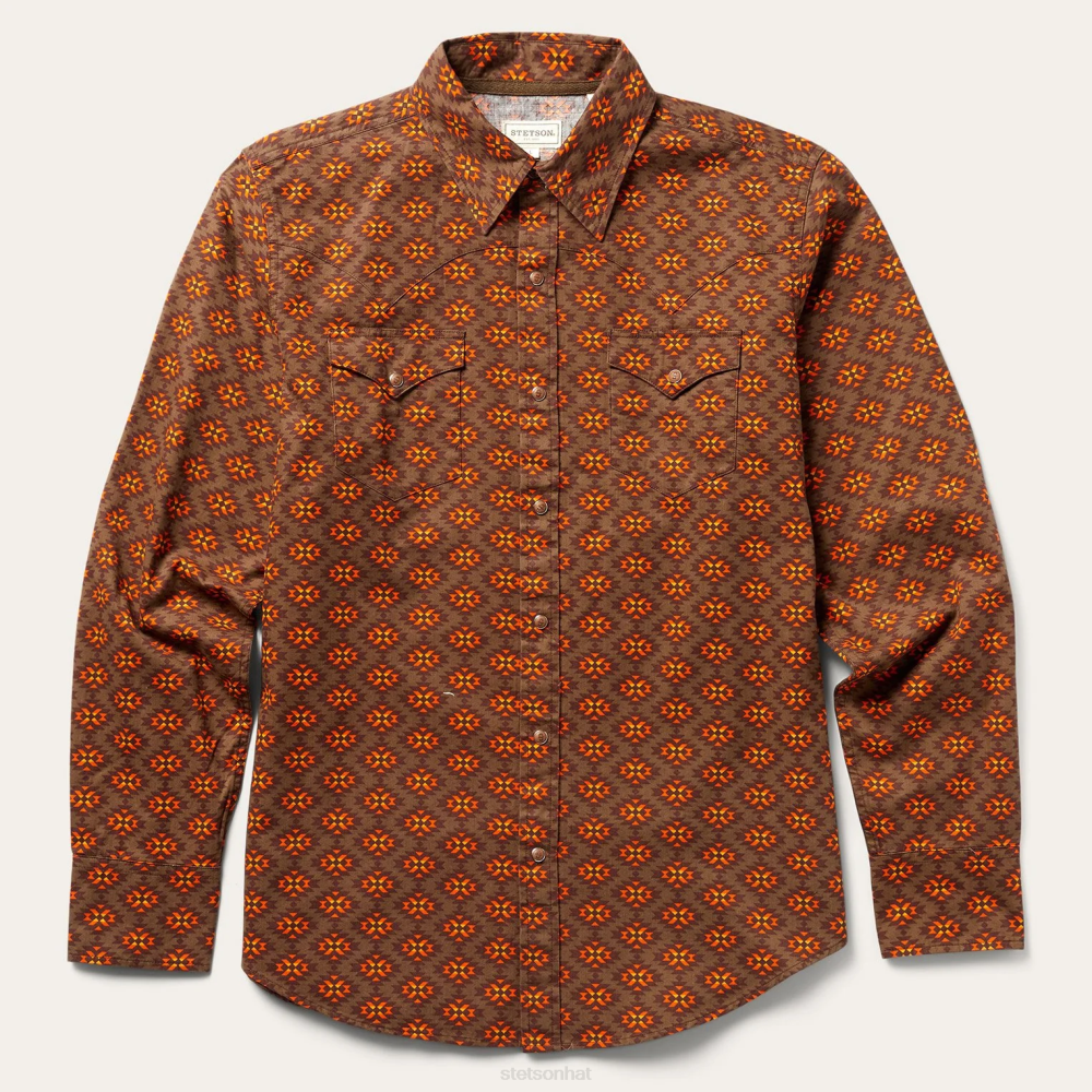 Stetson Diamondback Western Shirt Orange Men Apparel 00LX369