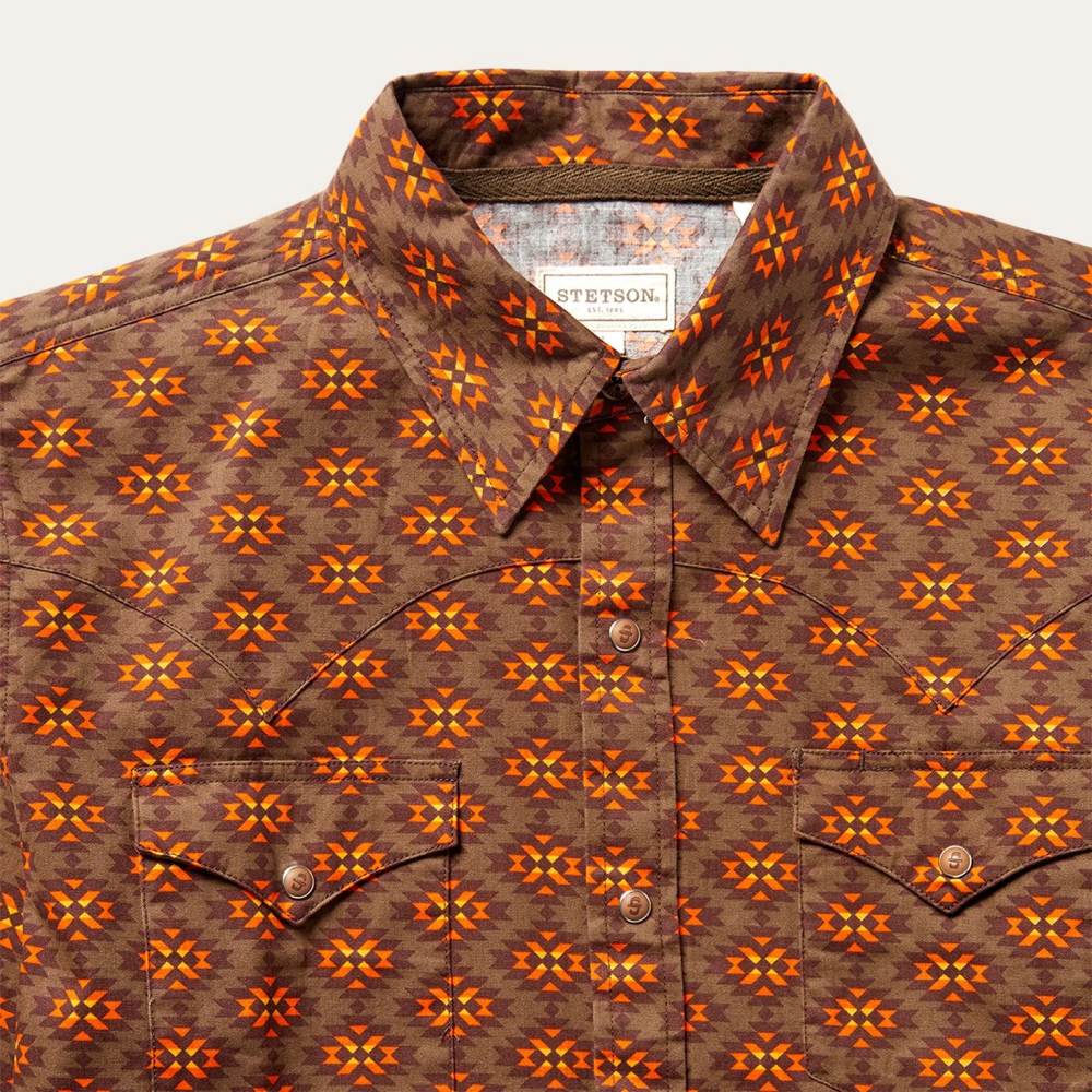 Stetson Diamondback Western Shirt Orange Men Apparel 00LX369