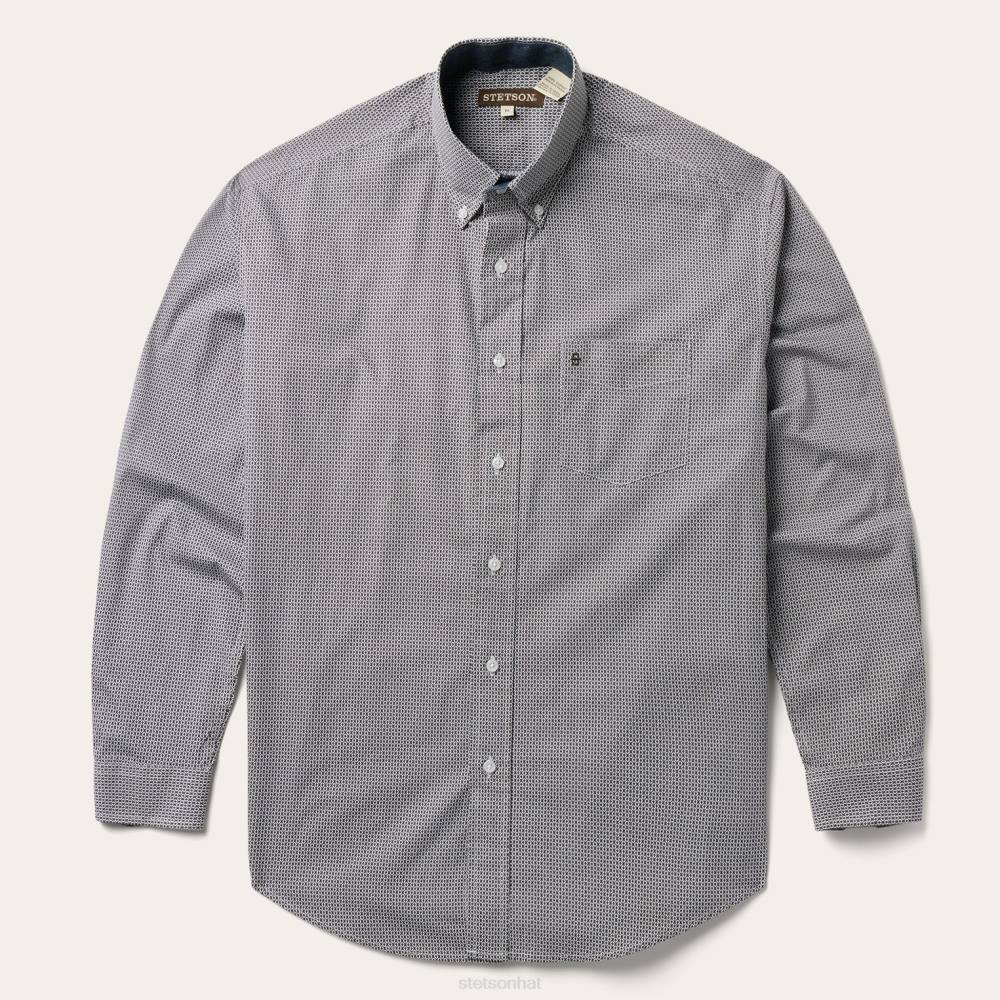 Stetson Geo Print Button Front Shirt Grey Men Apparel 00LX325