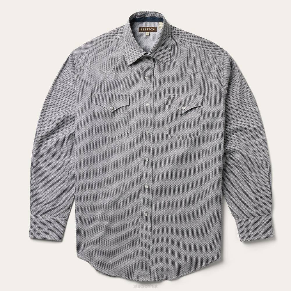 Stetson Geo Print Western Shirt Grey Men Apparel 00LX332
