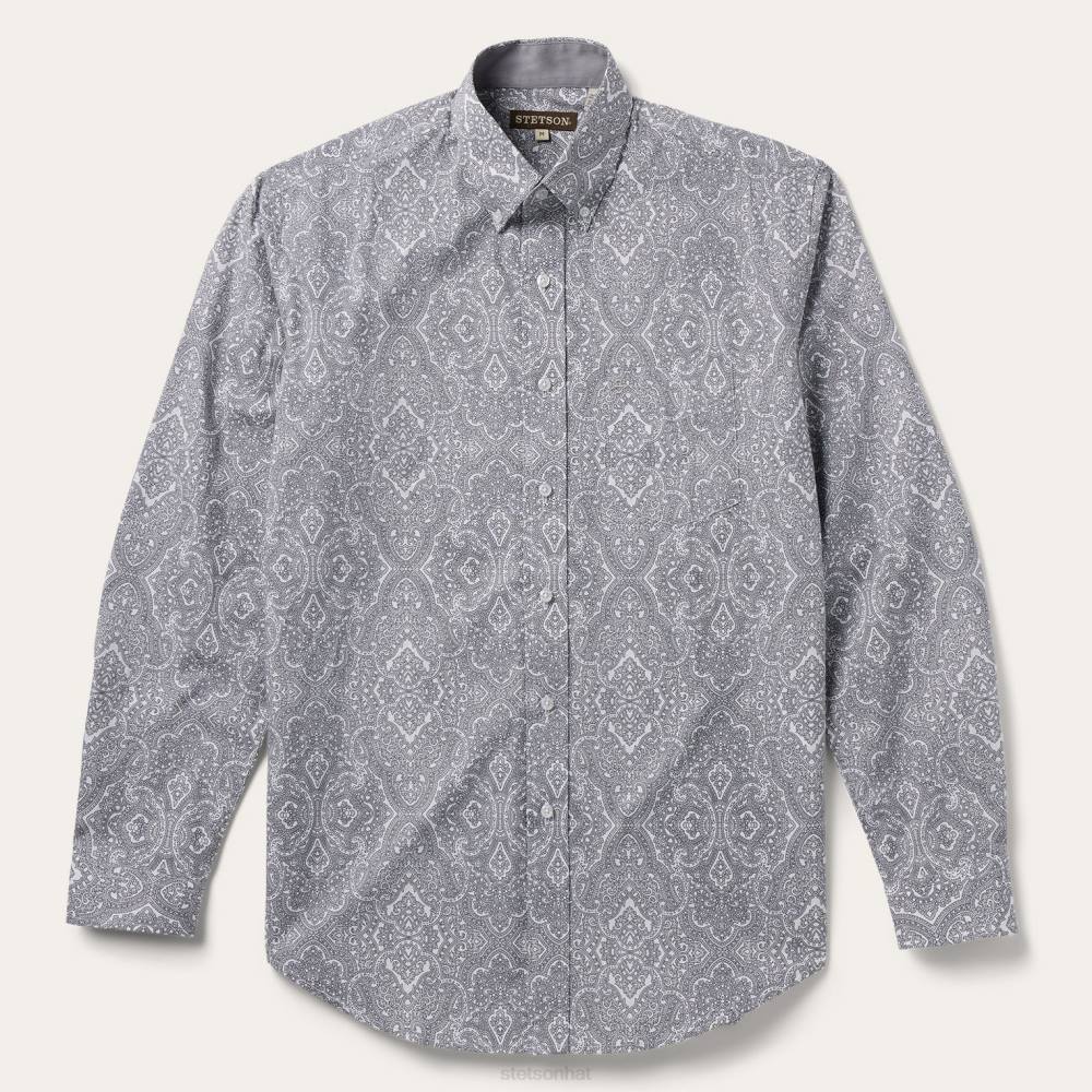Stetson Highland Paisley Button-Front Shirt Grey Men Apparel 00LX354