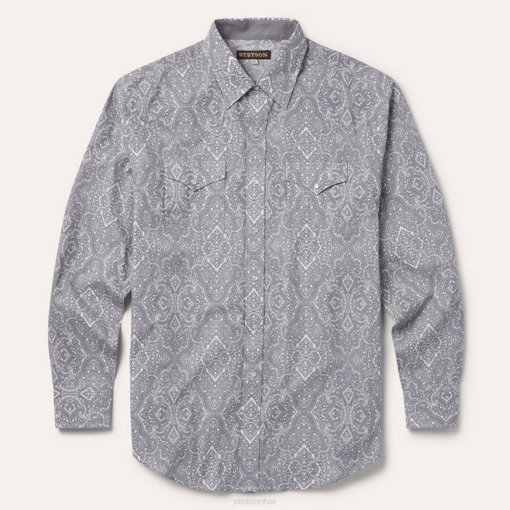 Stetson Highland Paisley Snap-Front Shirt Grey Men Apparel 00LX352