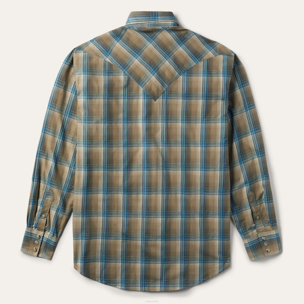 Stetson Khaki Ombre Plaid Shirt Brown Men Apparel 00LX336