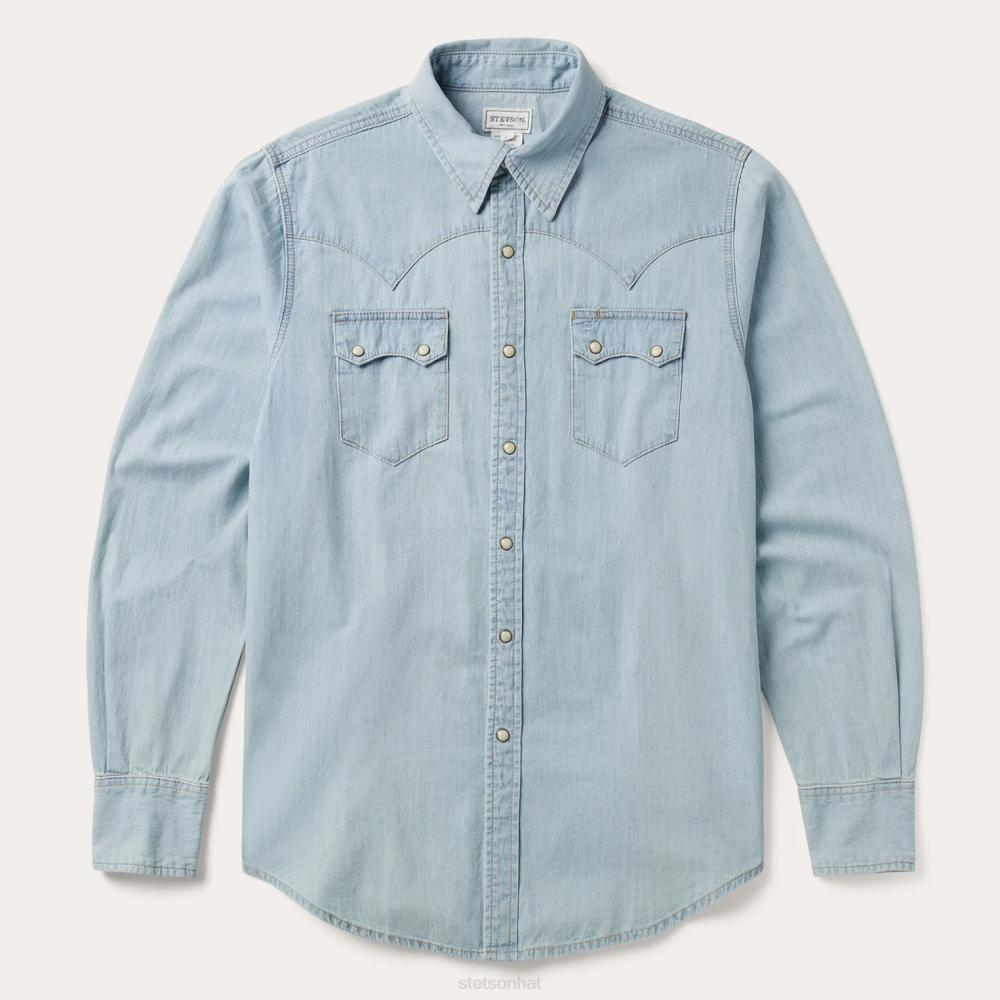Stetson Light Denim Western Shirt Blue Men Apparel 00LX300