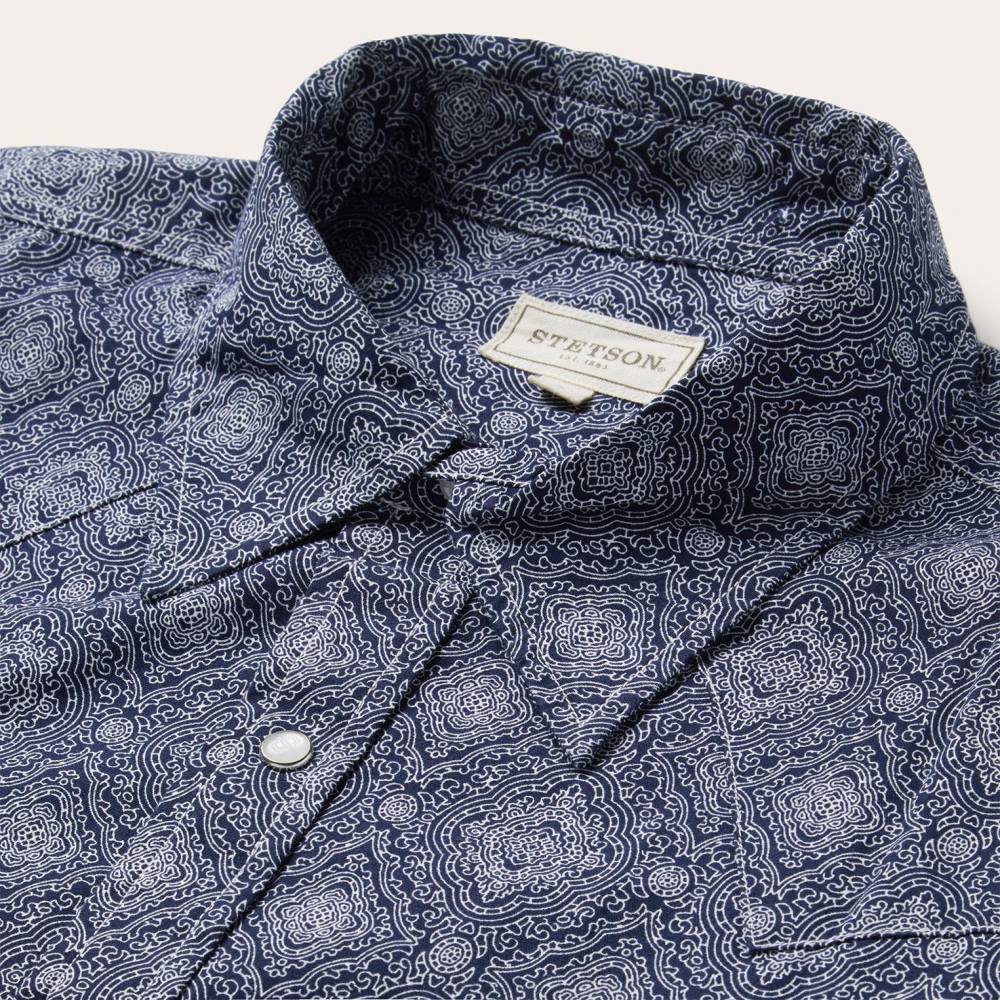 Stetson Medallion Print Western Shirt Blue Men Apparel 00LX328
