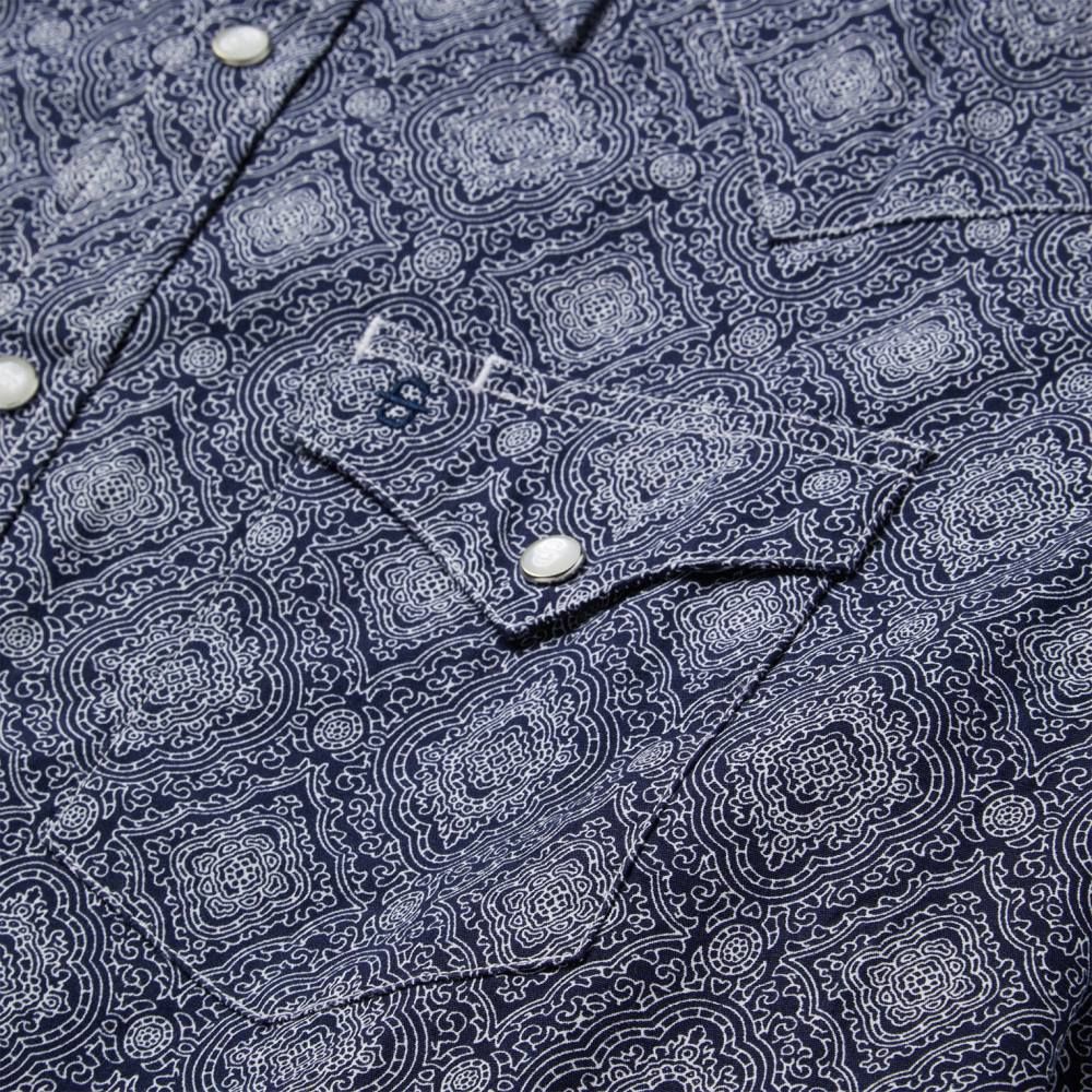 Stetson Medallion Print Western Shirt Blue Men Apparel 00LX328