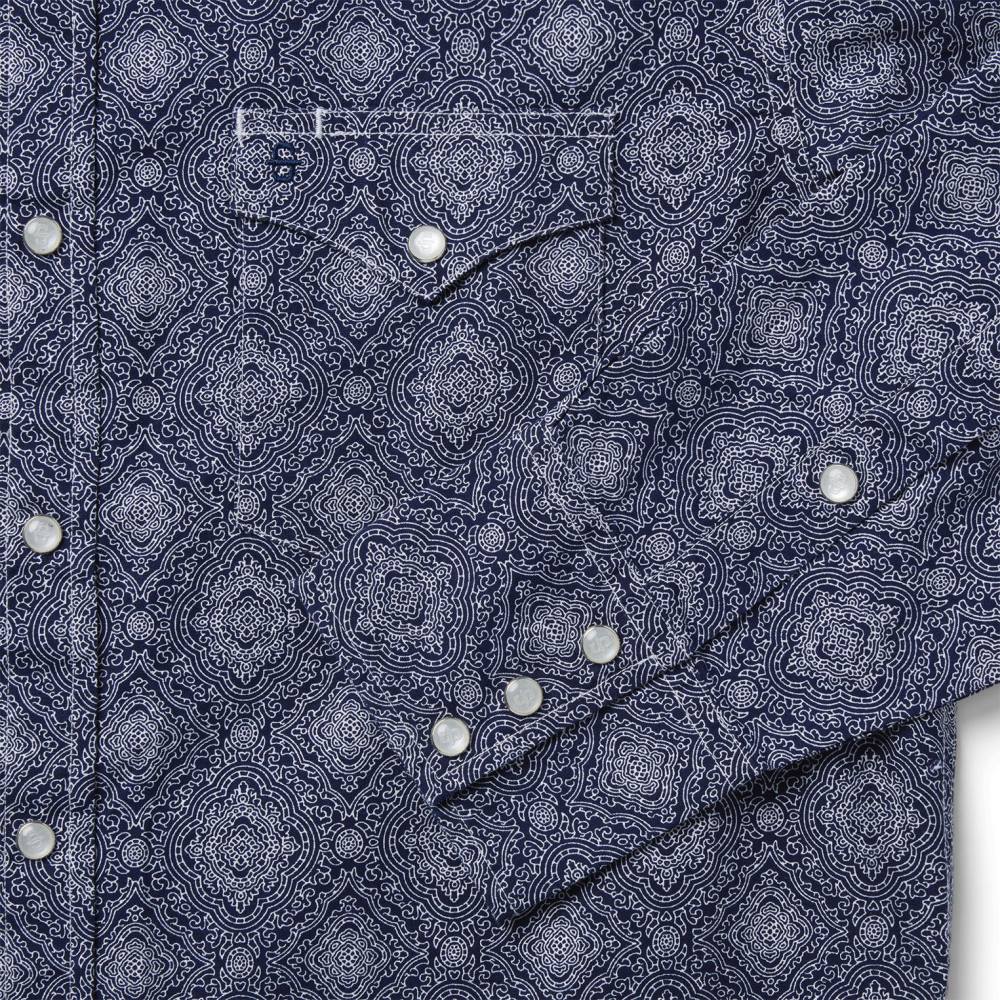Stetson Medallion Print Western Shirt Blue Men Apparel 00LX328