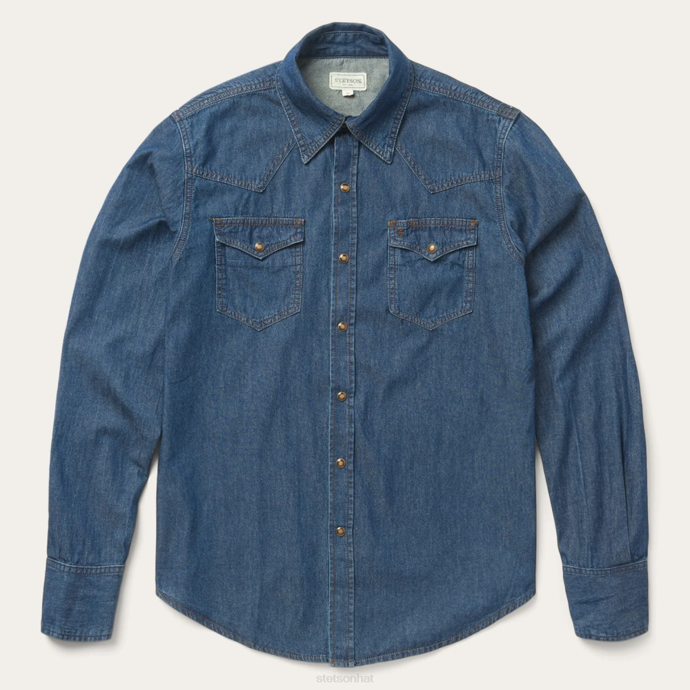 Stetson Modern Denim Western Shirt Blue Men Apparel 00LX357