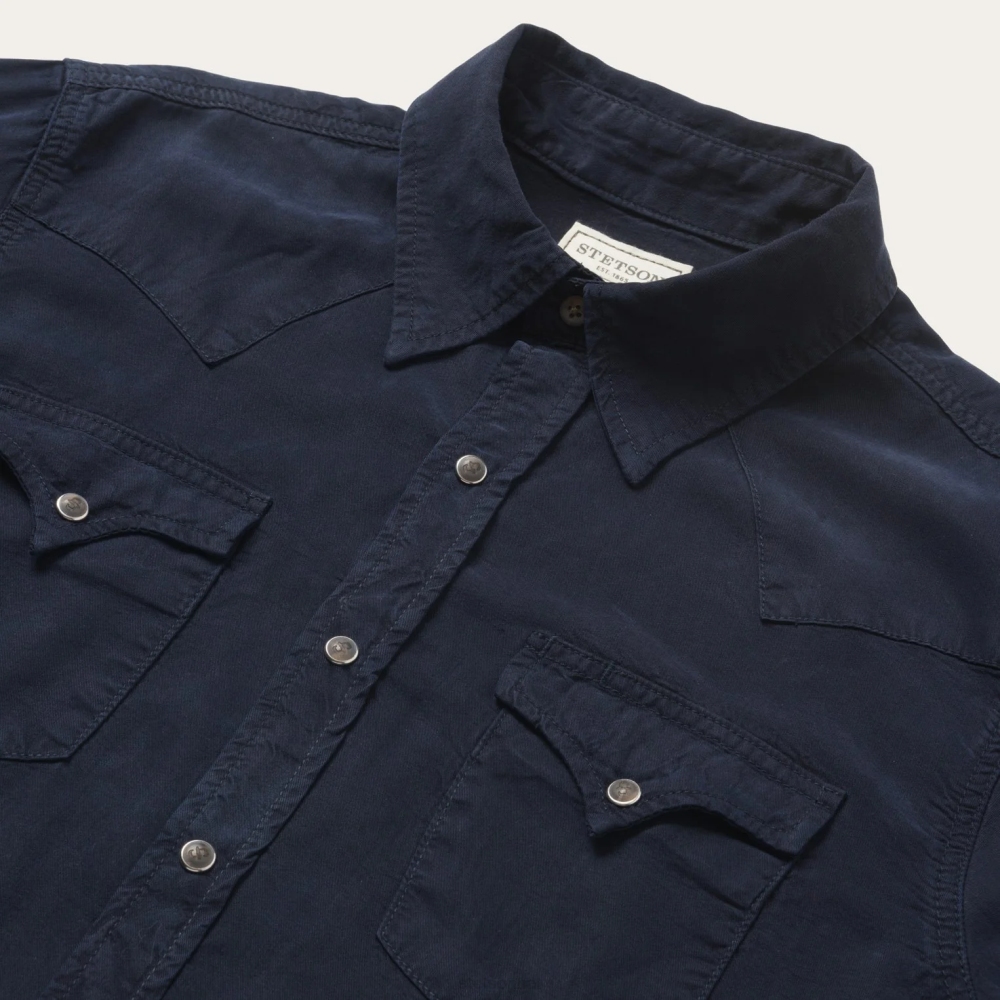 Stetson Navy Twill Shirt Blue Men Apparel 00LX315