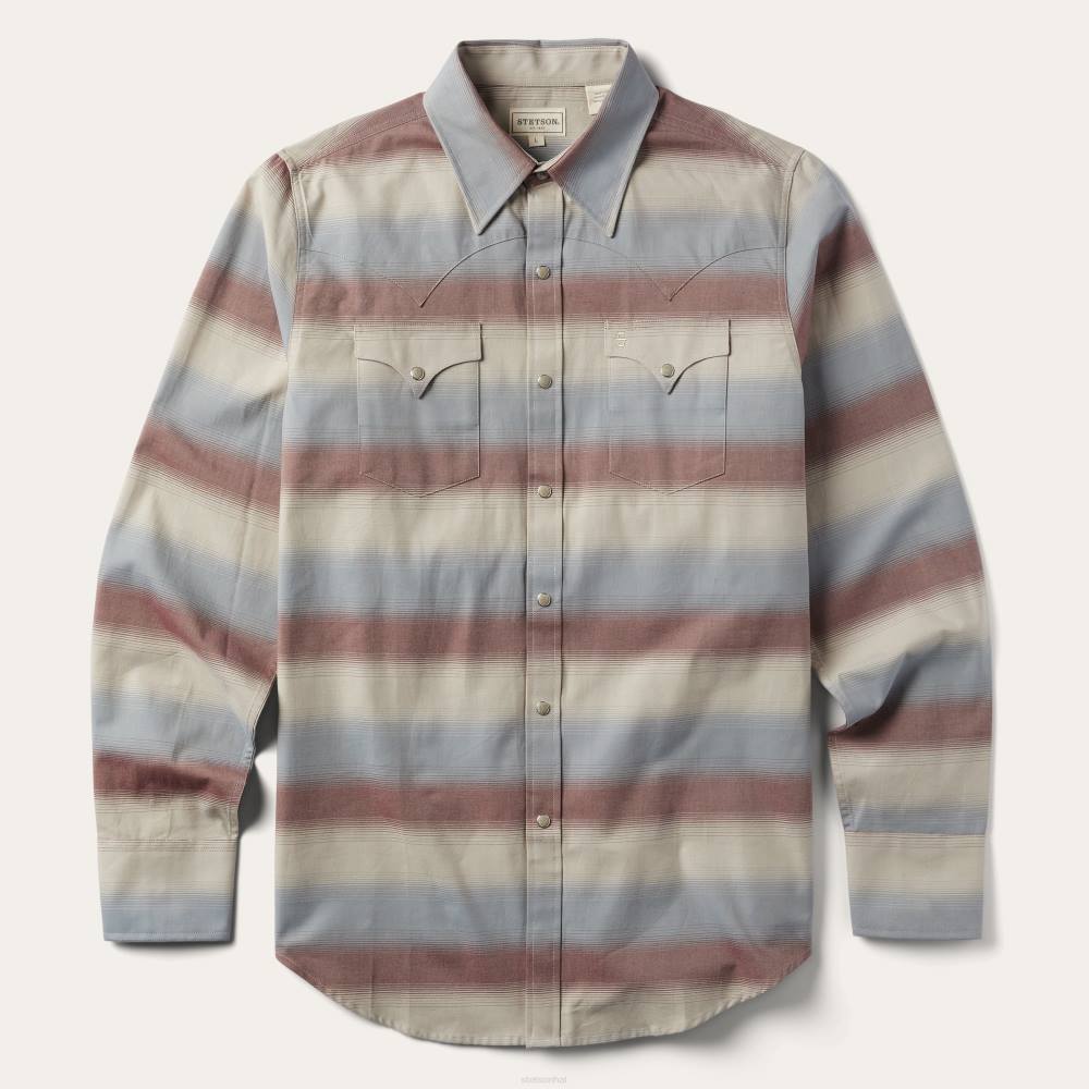 Stetson Ombre Stripe Twill Shirt Wine Men Apparel 00LX341