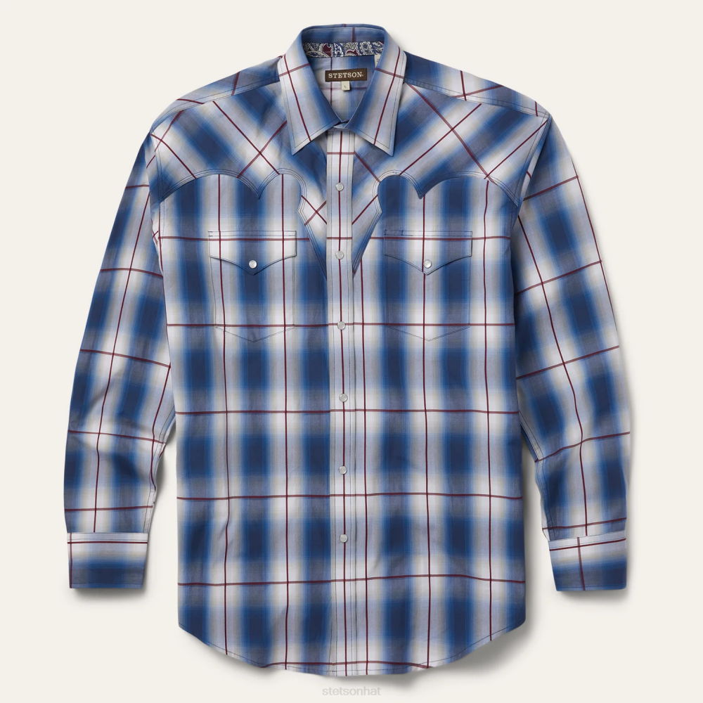 Stetson Ombre Western Shirt Blue Men Apparel 00LX359
