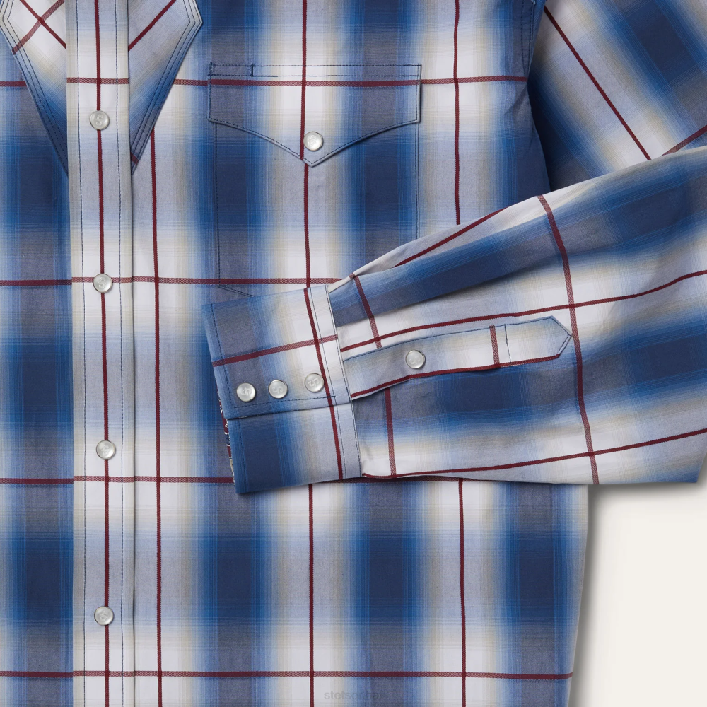 Stetson Ombre Western Shirt Blue Men Apparel 00LX359