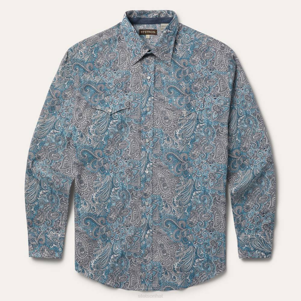 Stetson Paisley Western Shirt Green Men Apparel 00LX358
