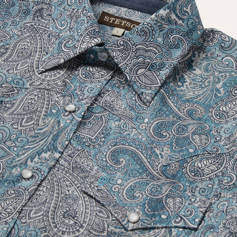 Stetson Paisley Western Shirt Green Men Apparel 00LX358