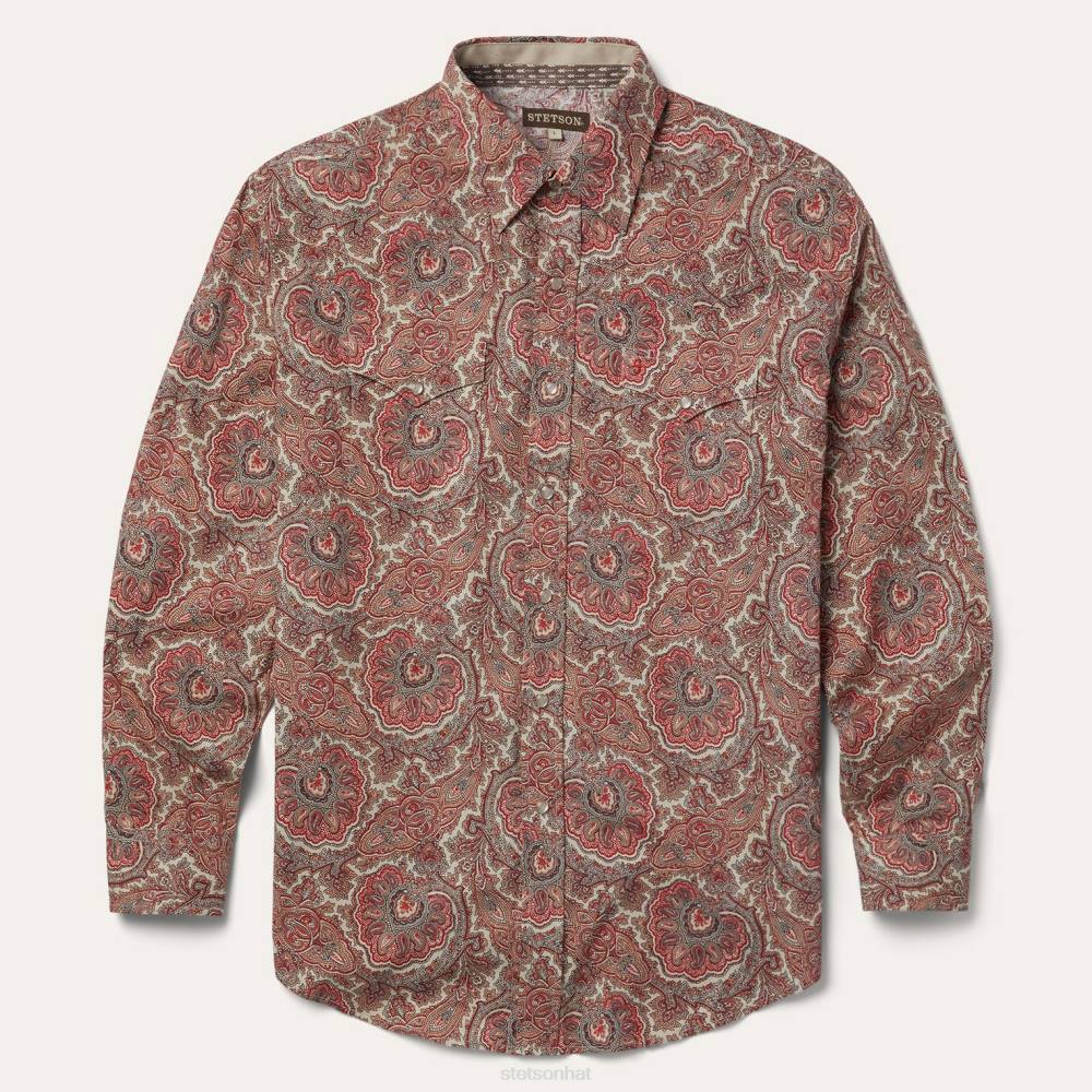 Stetson Paisley Western Shirt Red Men Apparel 00LX346