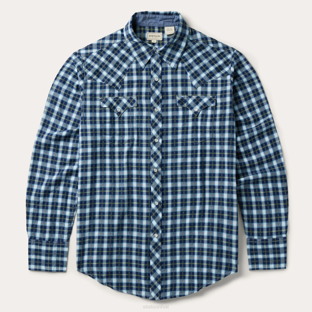 Stetson Plaid Twill Dobby Western Shirt Blue Men Apparel 00LX322