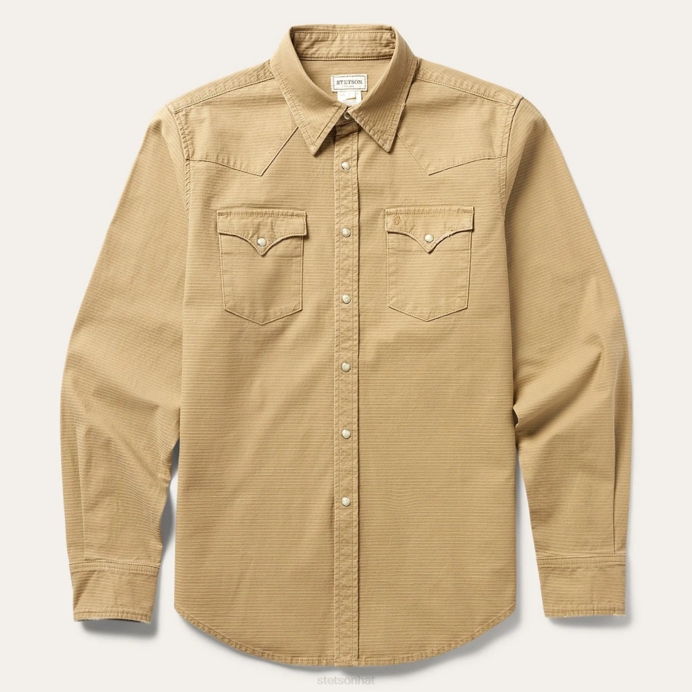 Stetson Premium Ribbed Western Shirt Green Men Apparel 00LX376