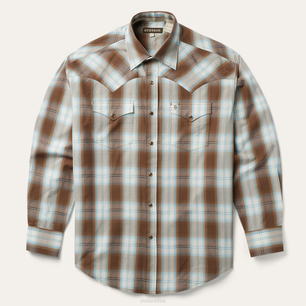 Stetson Sand Ombre Plaid Western Shirt Brown Men Apparel 00LX312