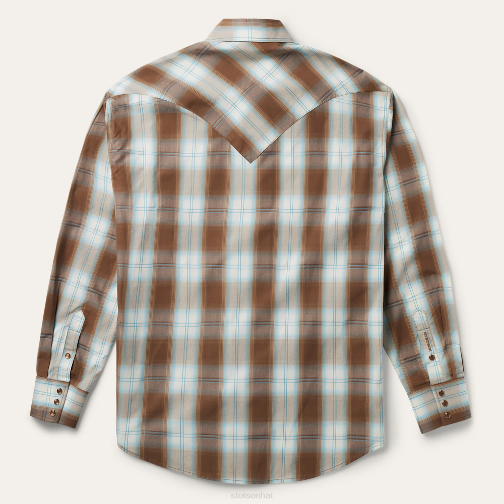 Stetson Sand Ombre Plaid Western Shirt Brown Men Apparel 00LX312