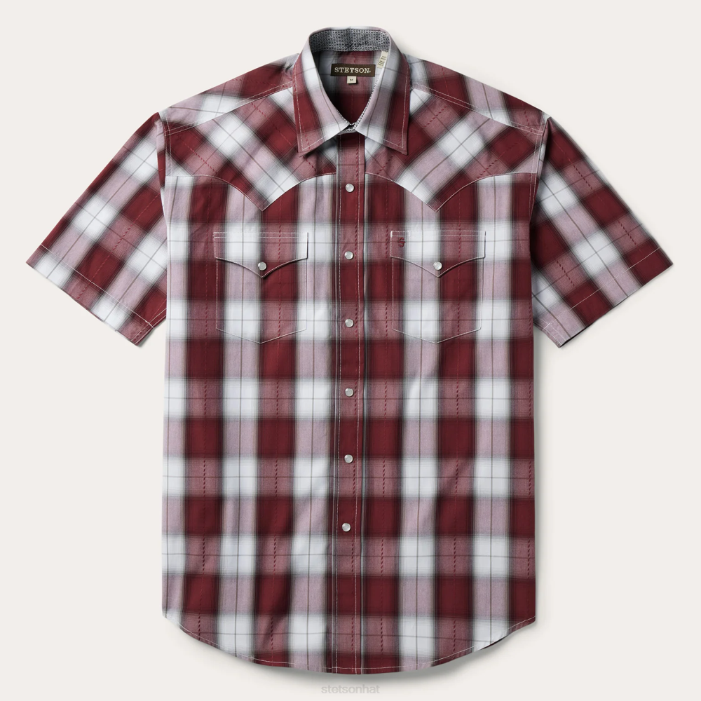 Stetson Shadow Plaid Short Sleeve Western Shirt Wine Men Apparel 00LX306