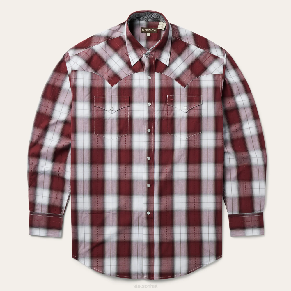 Stetson Shadow Plaid Western Shirt Wine Men Apparel 00LX331