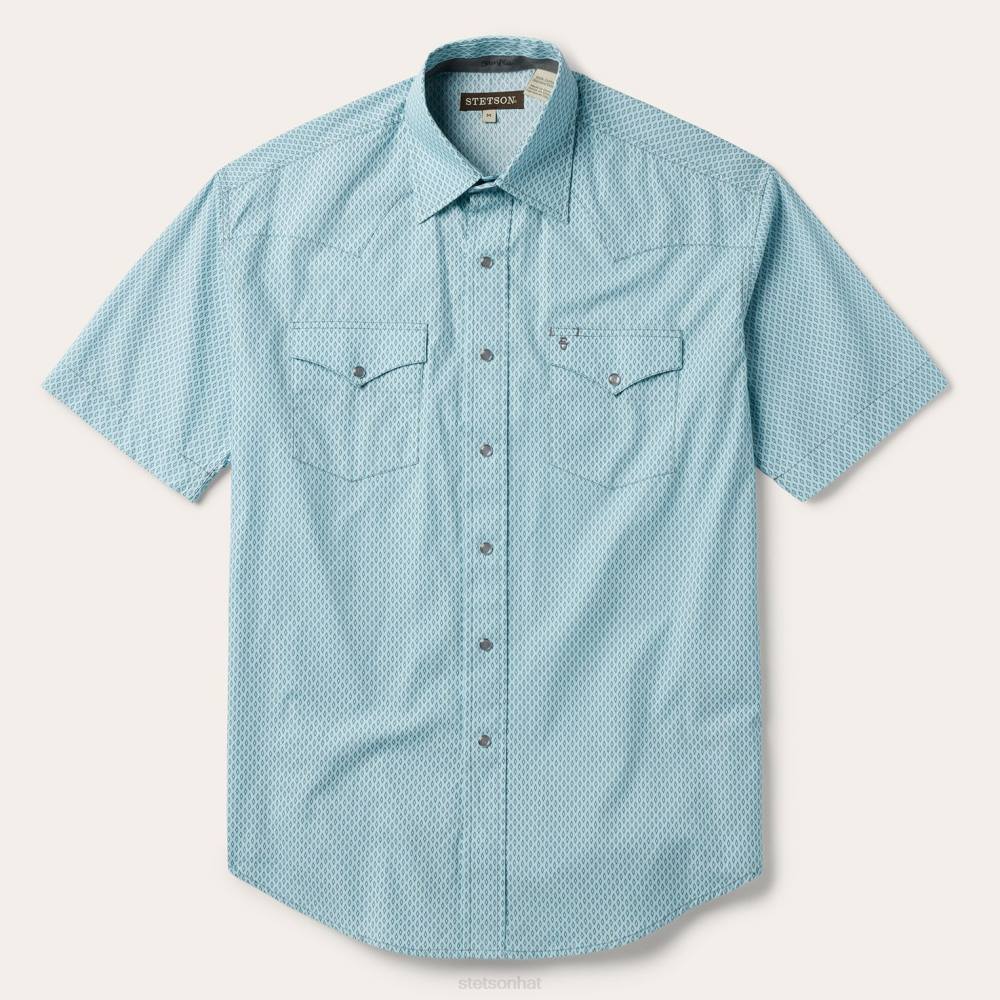 Stetson Silver Diamond Neat Print Short Sleeve Western Shirt Blue Men Apparel 00LX304