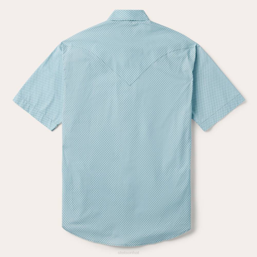 Stetson Silver Diamond Neat Print Short Sleeve Western Shirt Blue Men Apparel 00LX304