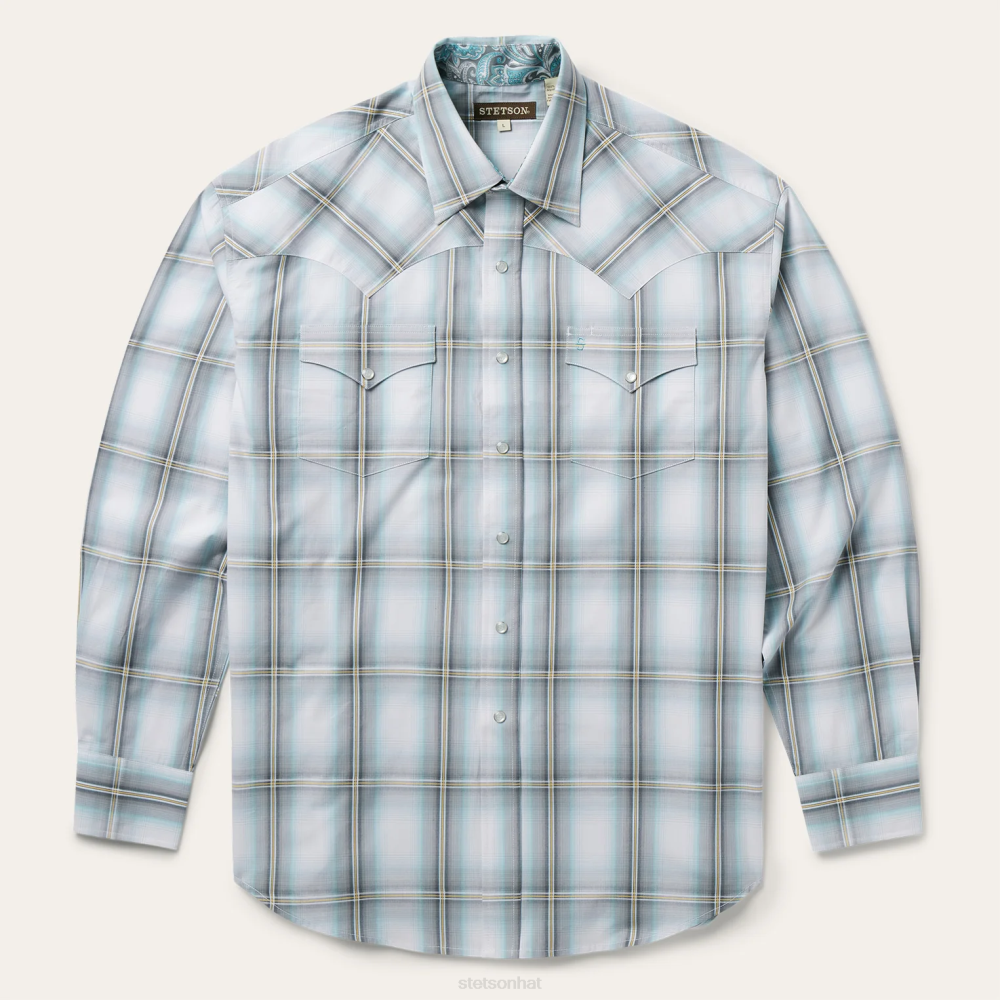 Stetson Sky Ombre Plaid Western Shirt Grey Men Apparel 00LX302