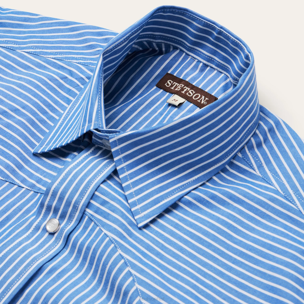 Stetson Western Stripe Shirt Blue Men Apparel 00LX298