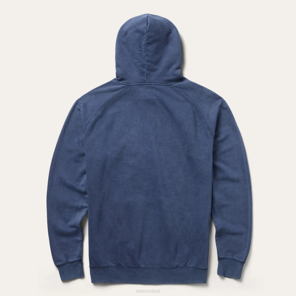 Stetson Distressed Logo Hooded Sweatshirt Blue Men Apparel 00LX404