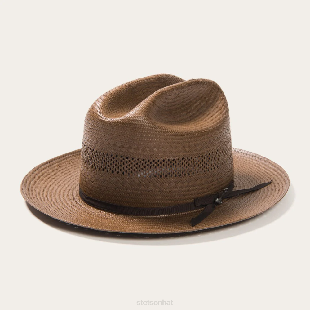 Stetson Open Road Vented Straw Cowboy Hat Chocolate Unisex Headwear 00LX23