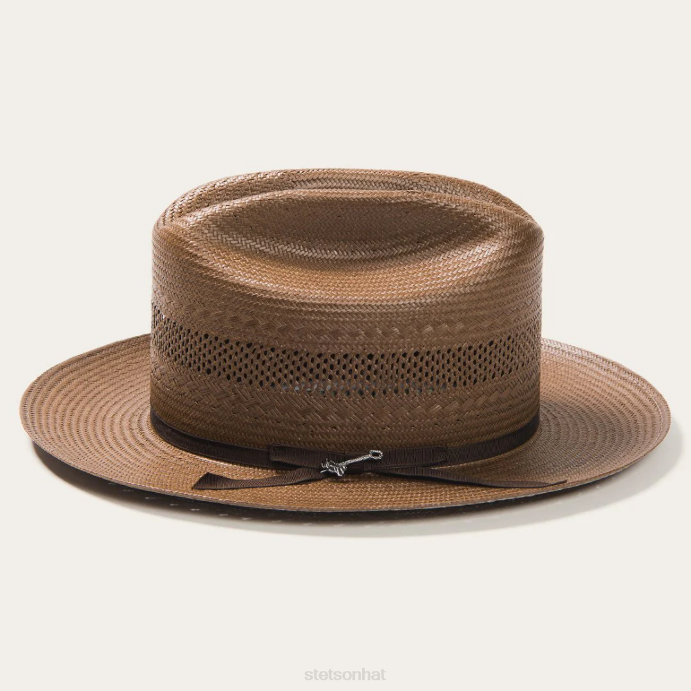Stetson Open Road Vented Straw Cowboy Hat Chocolate Unisex Headwear 00LX23