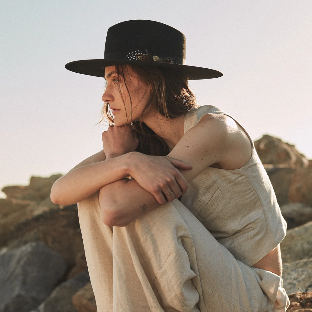 Stetson Midtown Wide Flat Brim Hat Black Unisex Headwear 00LX116