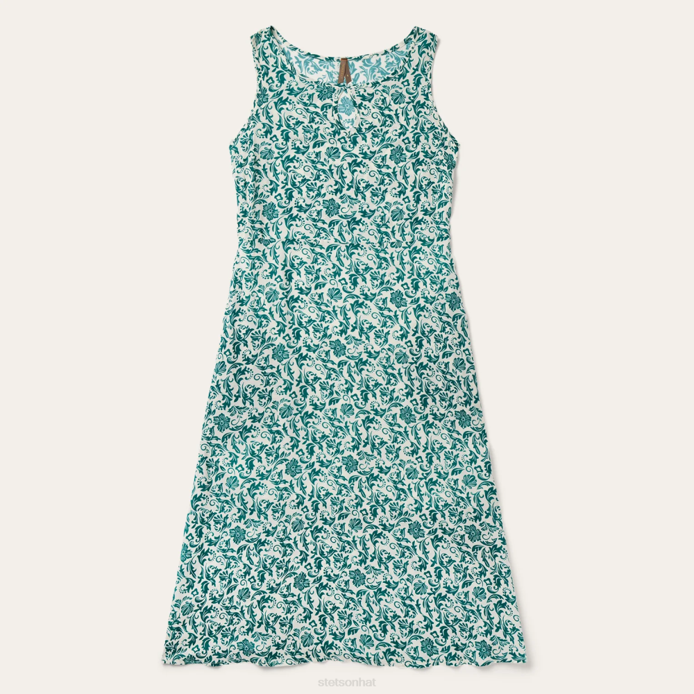 Stetson Jade Floral Print Rayon Sleeveless Dress Green Women Apparel 00LX486