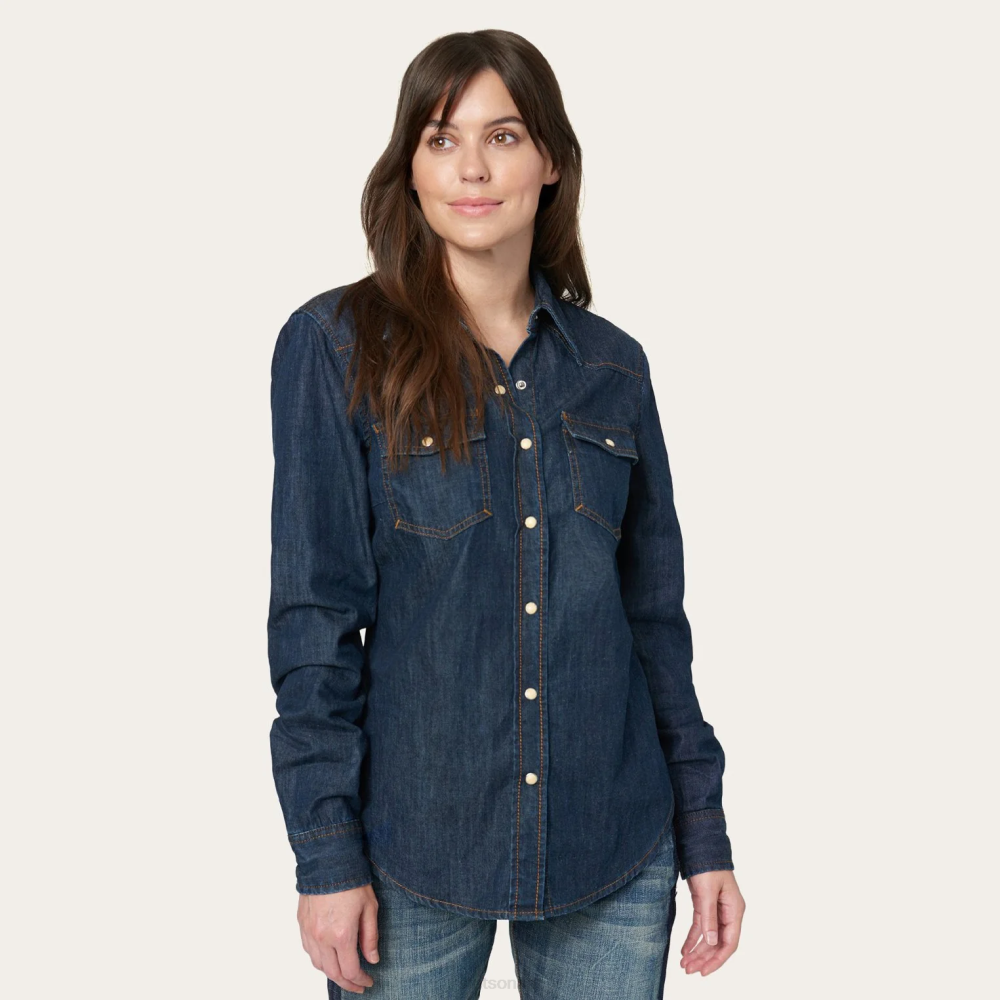 Stetson Classic Dark Denim Western Shirt Blue Women Apparel 00LX478