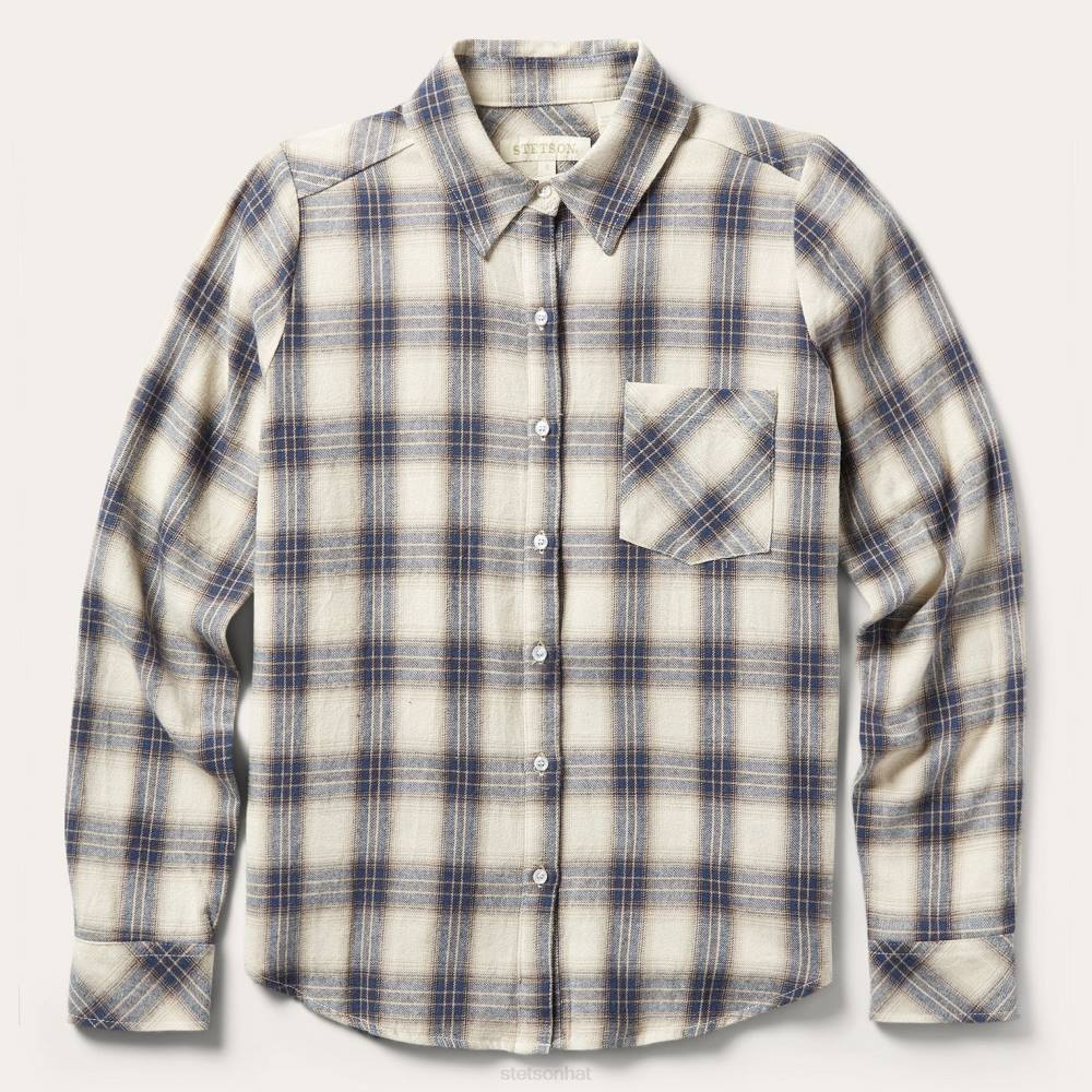 Stetson Classic Western Flannel Shirt Cream Women Apparel 00LX454
