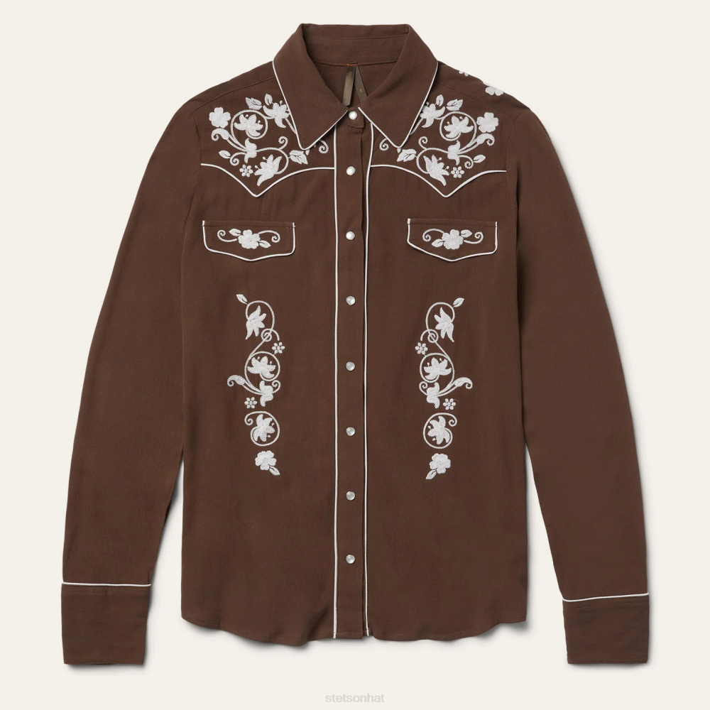 Stetson Classic Western Snap Blouse Brown Women Apparel 00LX451