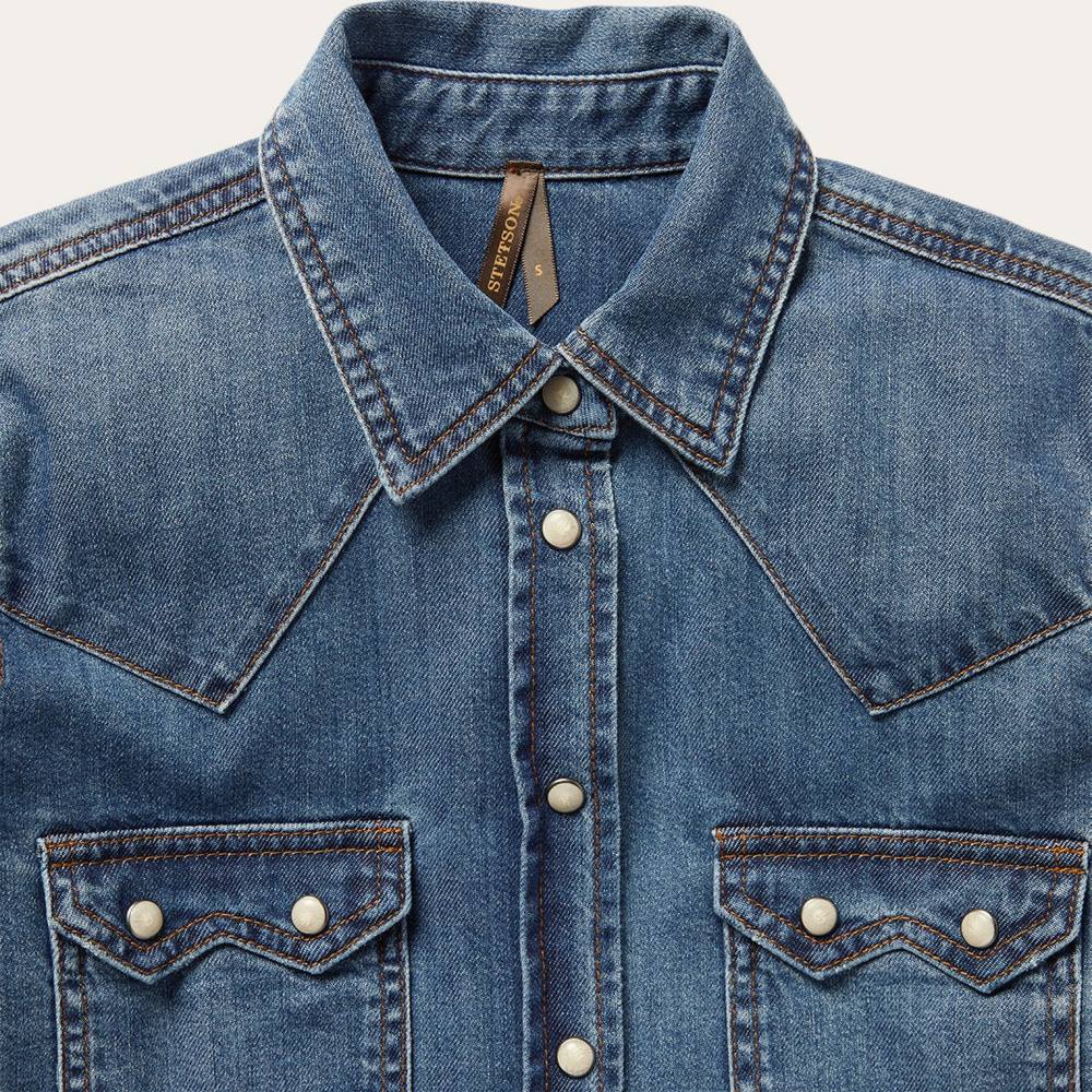 Stetson Distressed Denim Shirt Blue Women Apparel 00LX430