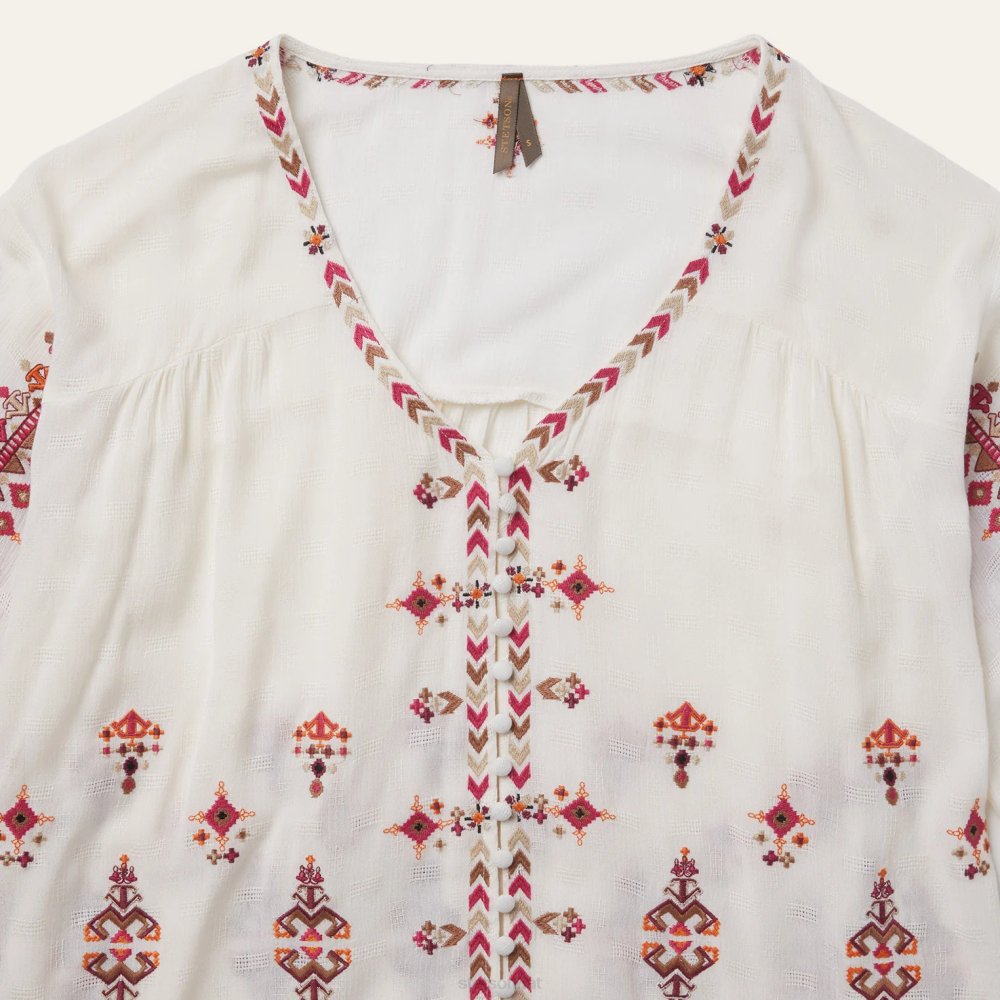Stetson Dobby Peasant Blouse White Women Apparel 00LX461