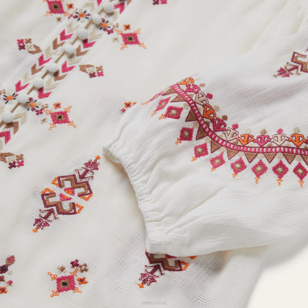 Stetson Dobby Peasant Blouse White Women Apparel 00LX461