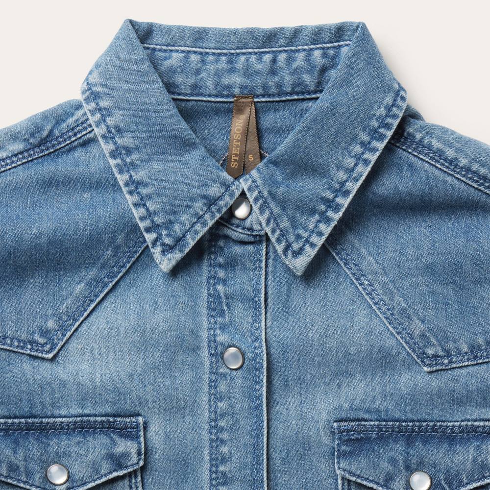 Stetson Embroidered Boyfriend Fit Denim Shirt Blue Women Apparel 00LX432
